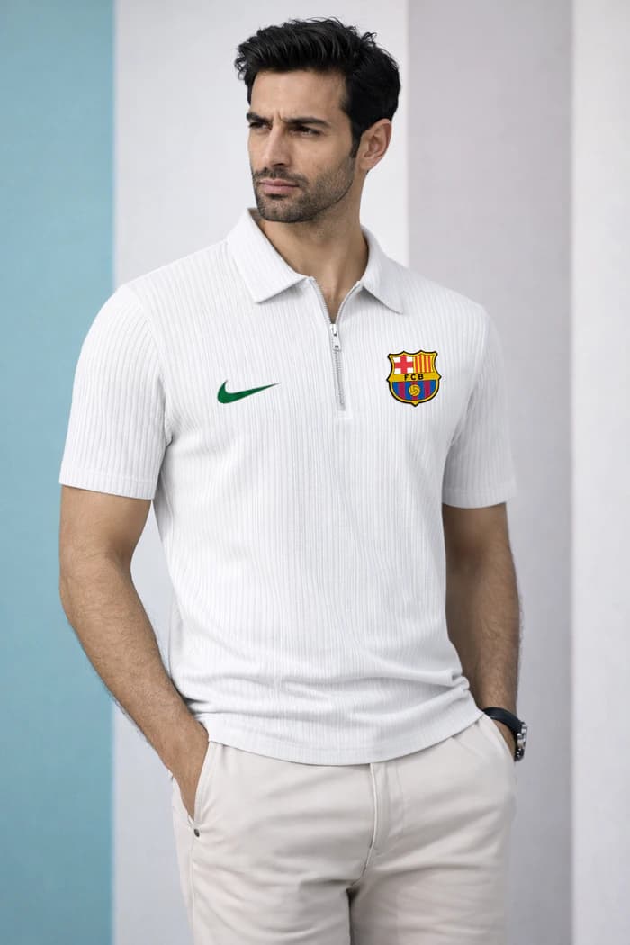 TX139 Barcelona White Zipper Polo