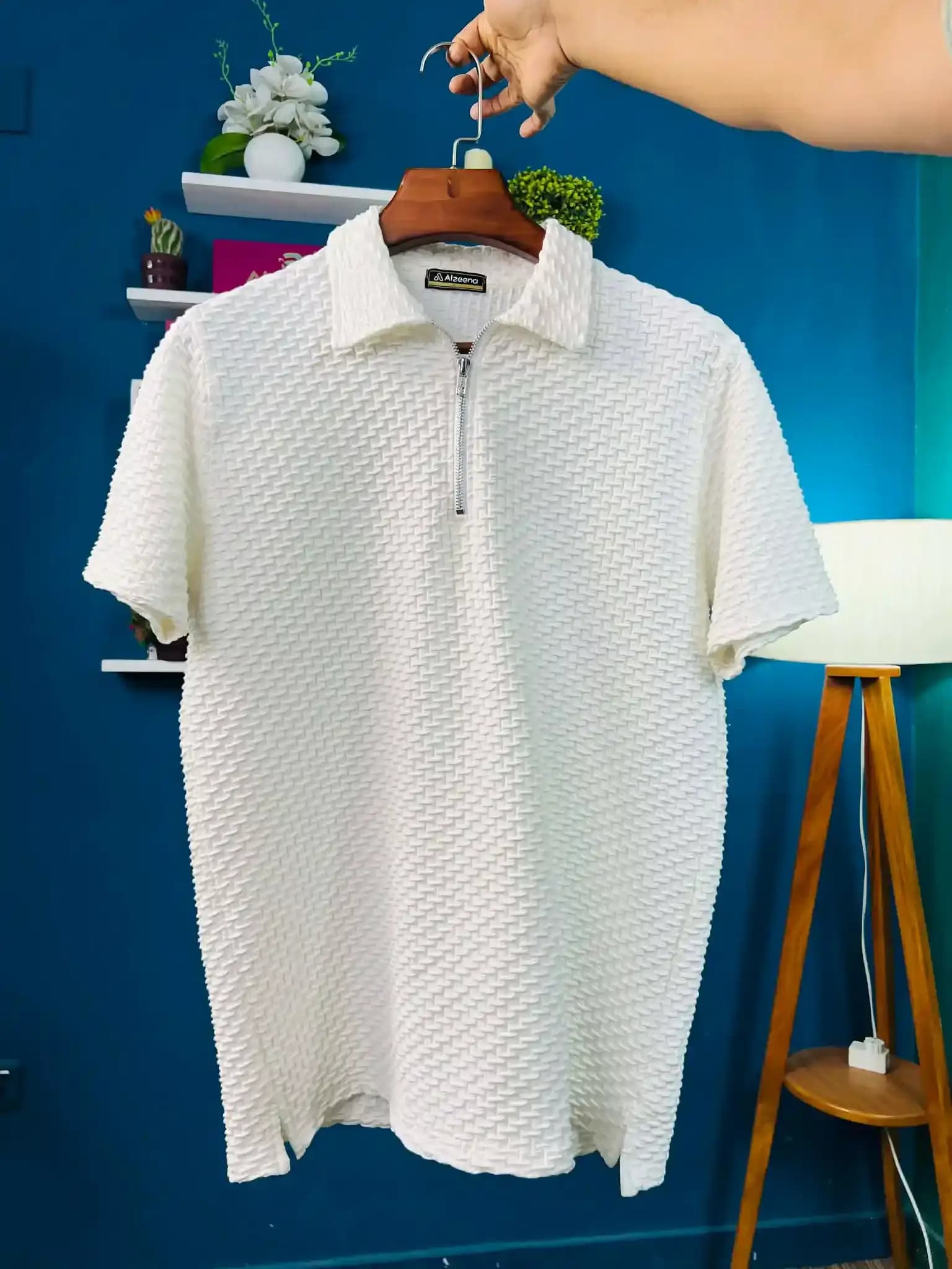 PL146 White Zipper Polo