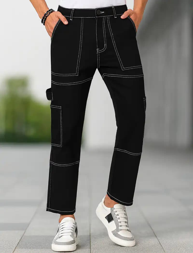 PN93 Black wash 6 Pocket Cargo Baggy Jeans Pant