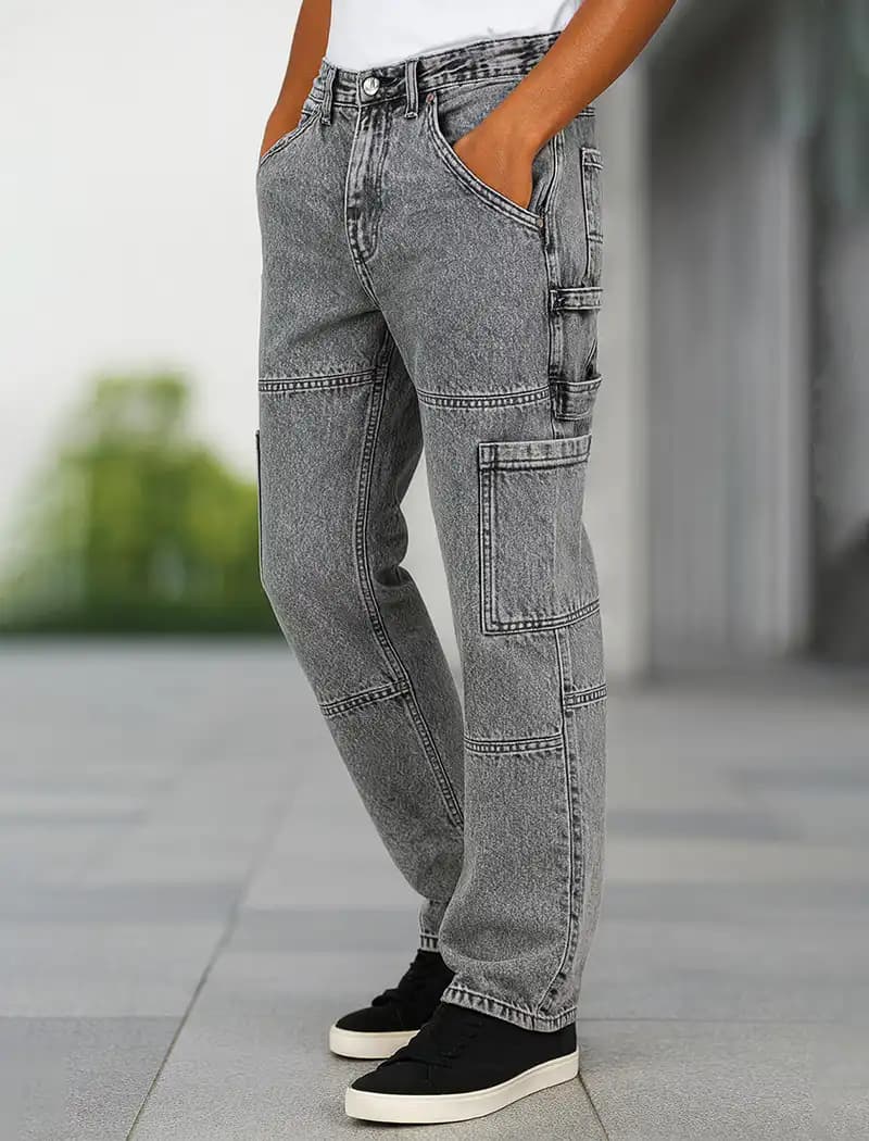 PN93 Grey 6 Pocket Cargo Baggy Jeans Pant