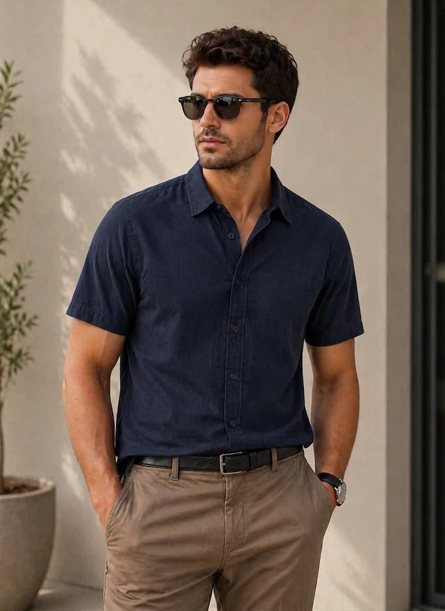 Sht72 Without Pocket Navy Blue Half Sleeve Shirt