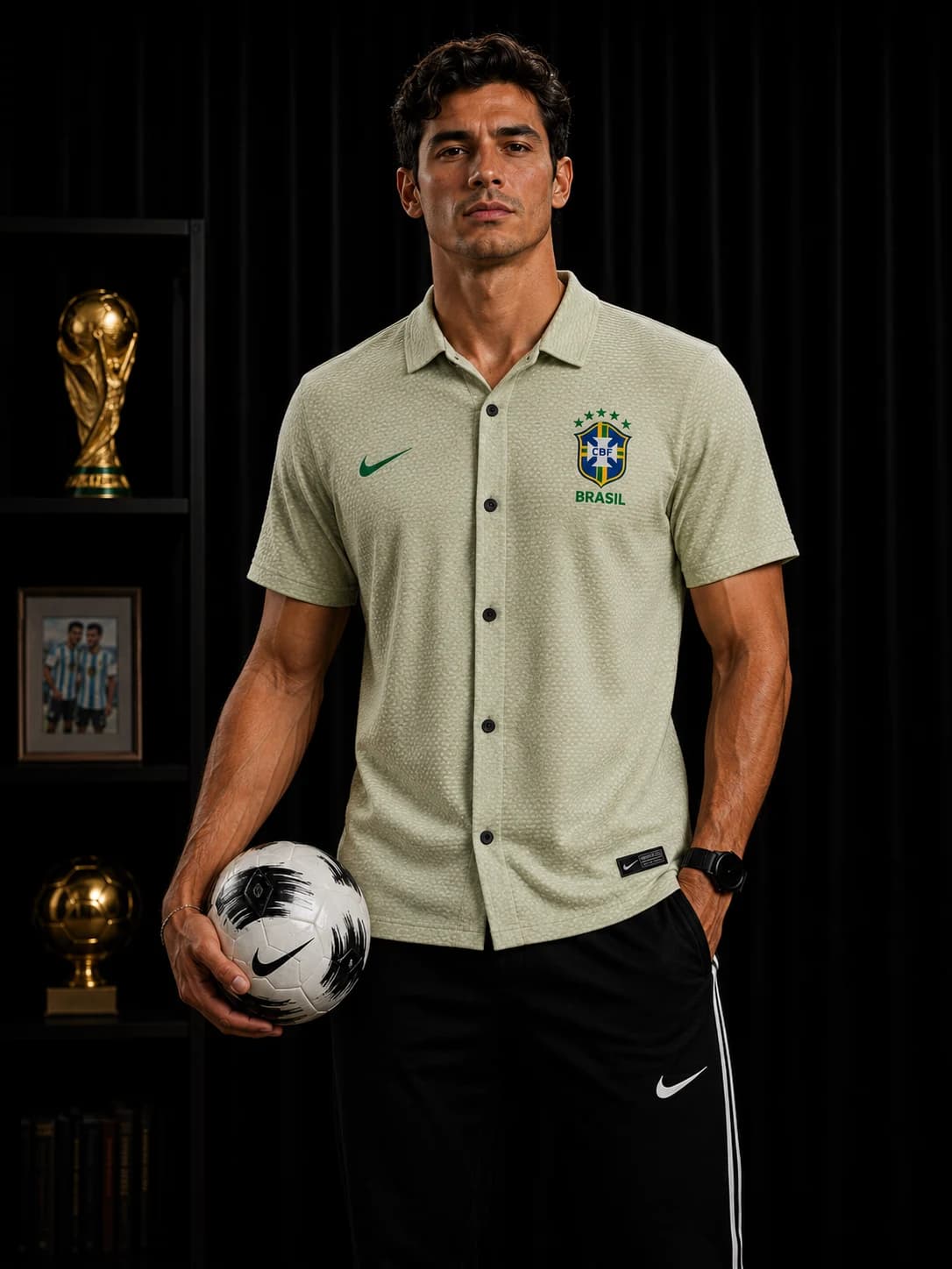 sht57 Brasil Light Olive half semi drop shoulder Shirt