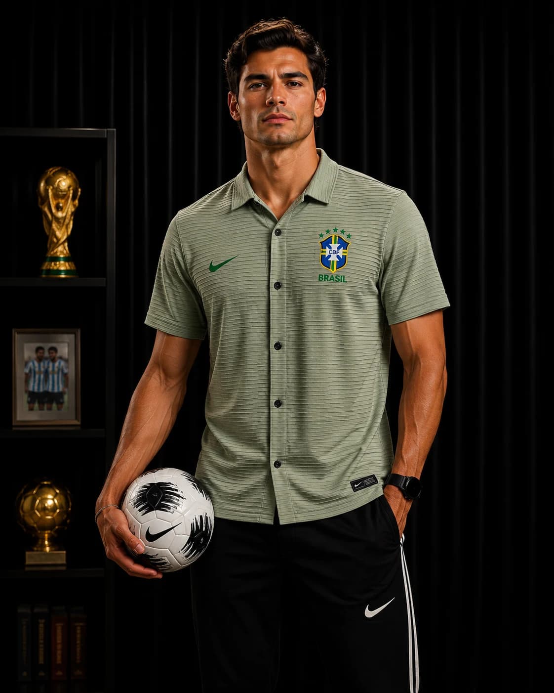 sht57 Brasil Olive half semi drop shoulder Shirt