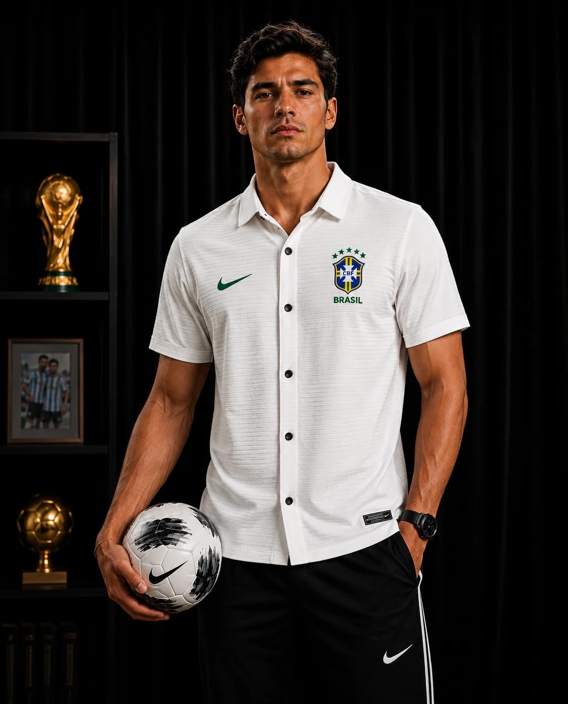 sht57 Brasil White half semi drop shoulder Shirt