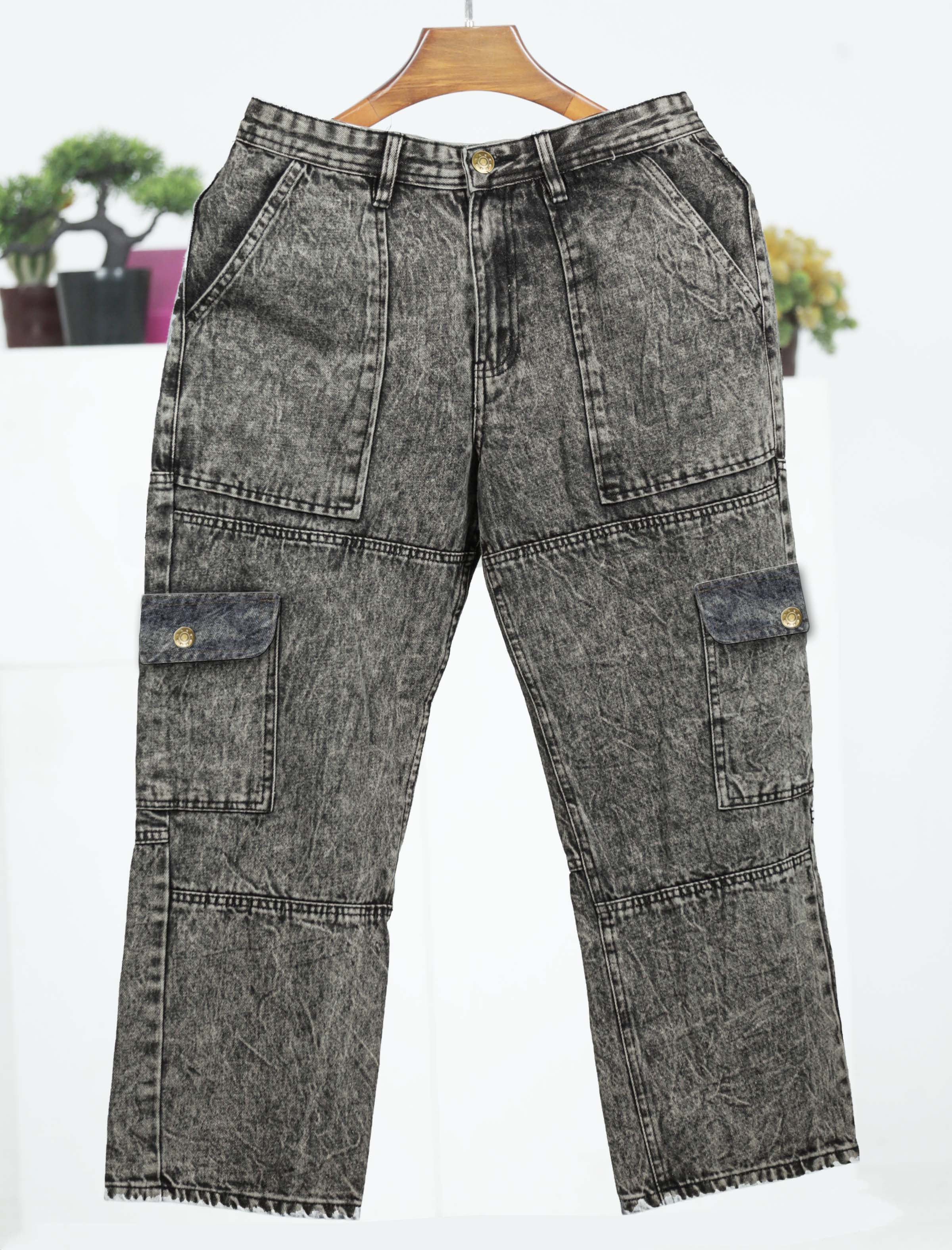 PN92 Black wash 6 Pocket cargo baggy jeans pant