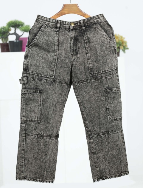 PN92 Black wash belt 6 Pocket cargo baggy jeans pant